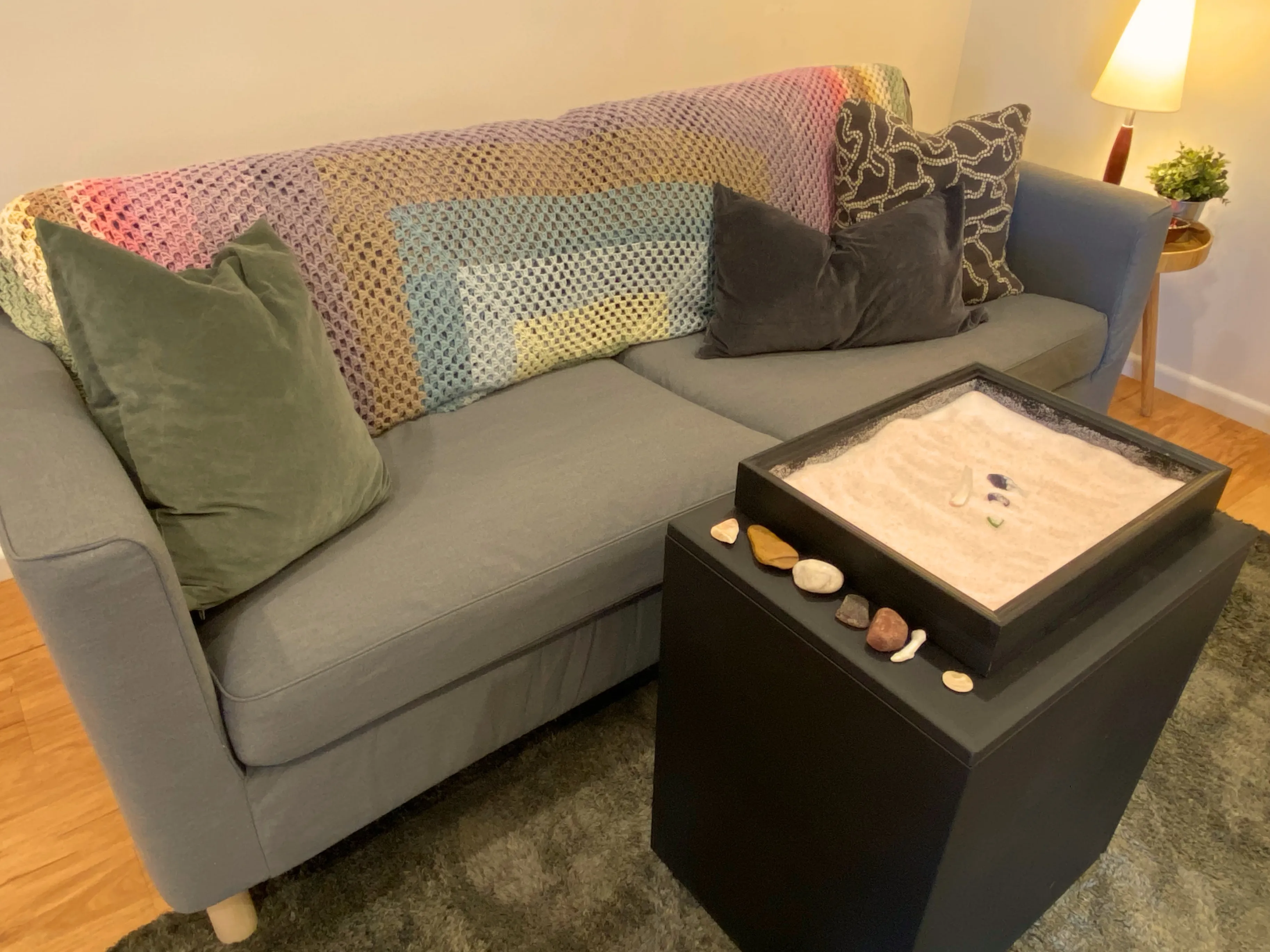 Sand tray for creative and non-verbal expression in the counselling room at Riverstone Counselling, Murrumbateman — neuro-affirming, flexible therapy for autistic adults and adults with ADHD