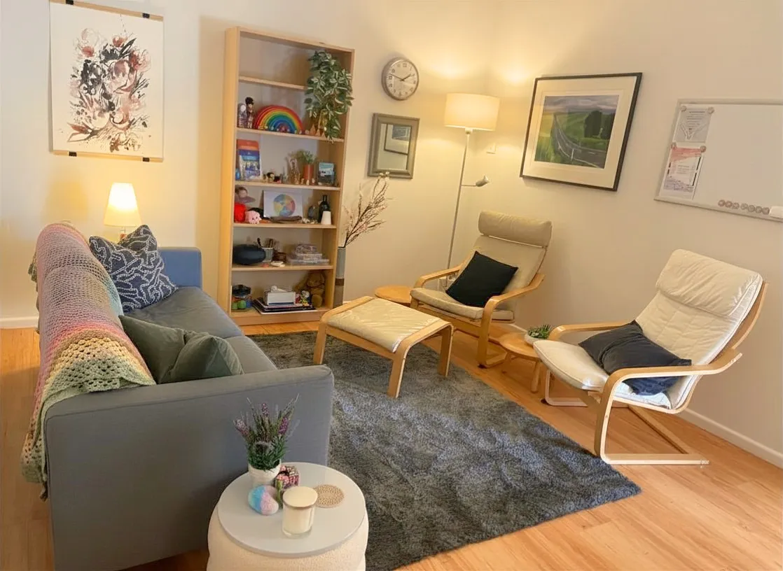 Wide view of counselling room at Riverstone Counselling, Murrumbateman Specialist Centre NSW — Salihan Laugesen, ACA Registered Counsellor offering neurodivergent-affirming and women's mental health counselling